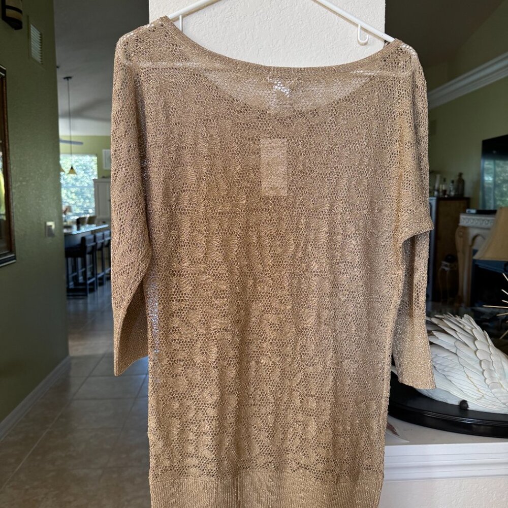 Cache Lightweight Gold Knit Metallic Top NWT $98 - Picture 11 of 12